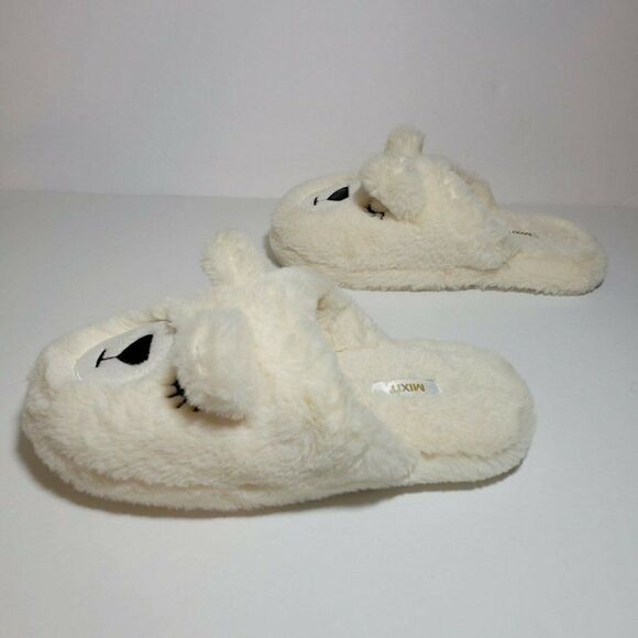 MIXIT Bear Slippers Girls Size 5-6 Ivory Cream Plush Very Soft Slip On GUC - Picture 4 of 13